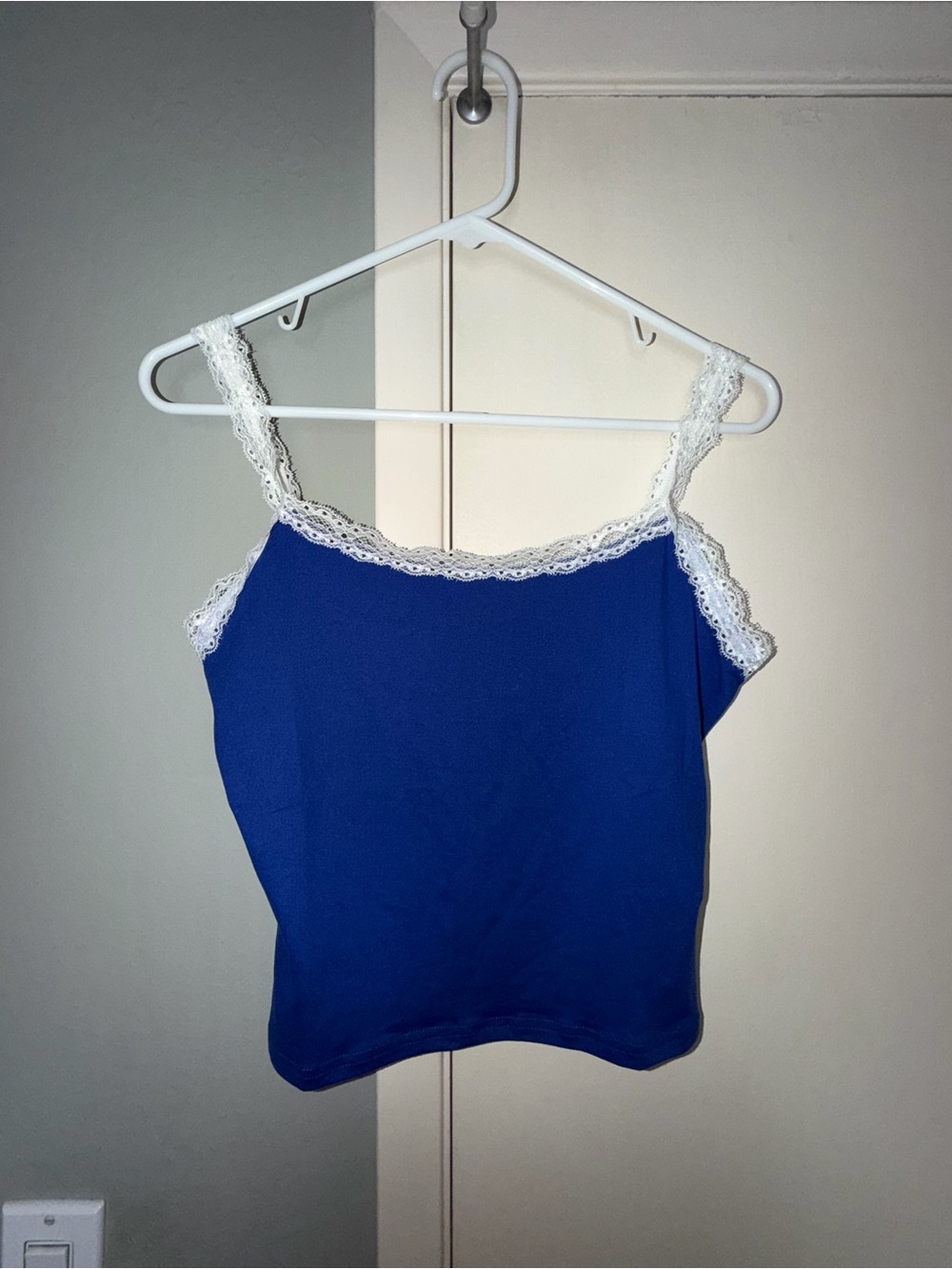 SHEIN Royal Blue Tank Top/Cami with White Lace Trim